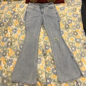 Light Blue Ripped Flare Jeans Women's M No Brand Like New